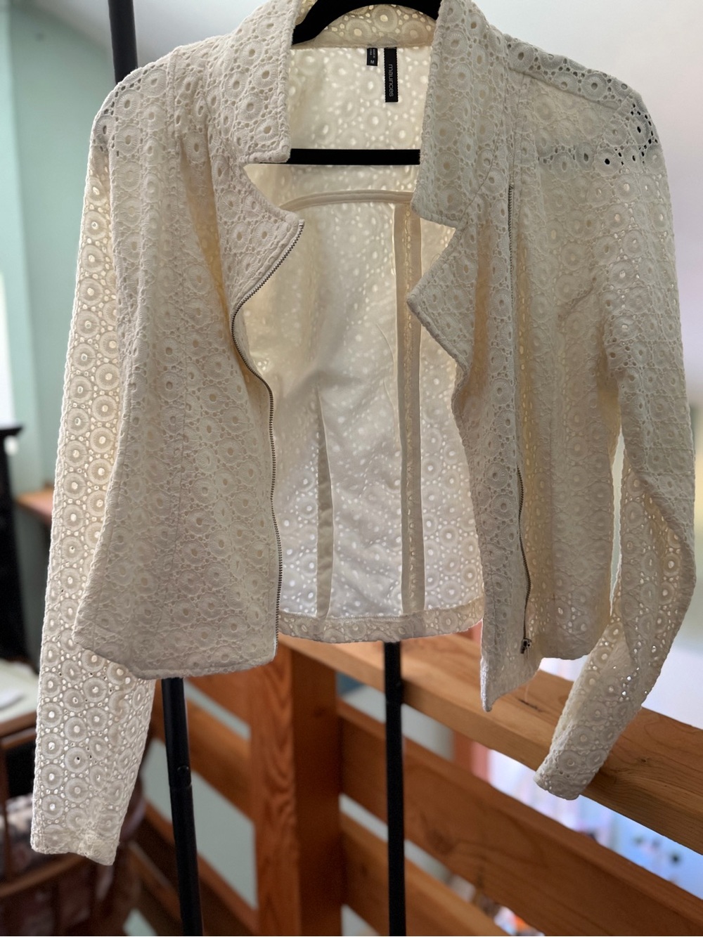 Maurices Cream Lace Eyelet Open-Front Blazer